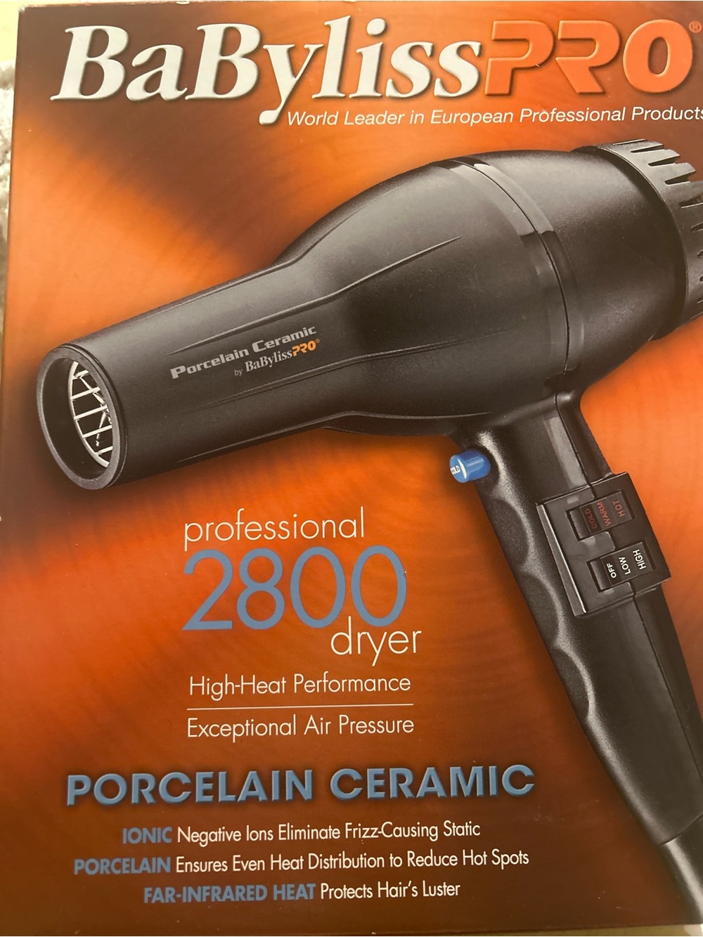 BaByliss 2800 Professional Porcelain High Hit Ionic Hair Dryer Blower Boxed